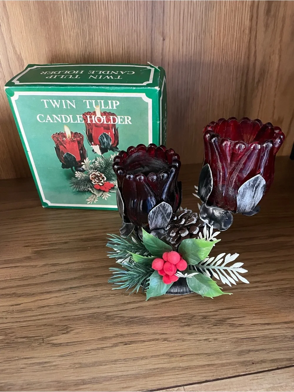 Vintage Holiday Twin Tulip Candle Holder